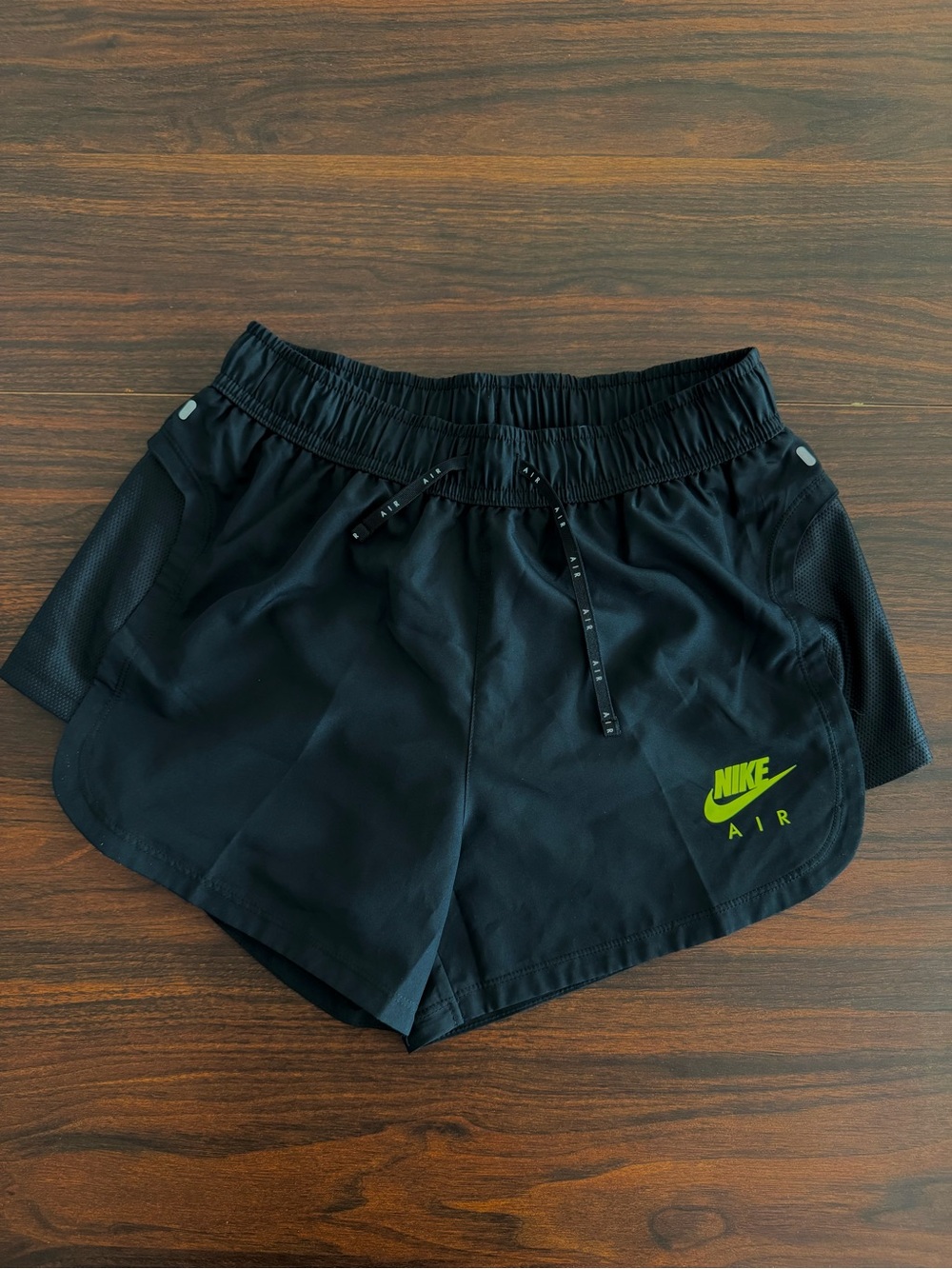 Nike Women's Black Athletic Shorts with Neon Lime Logo
